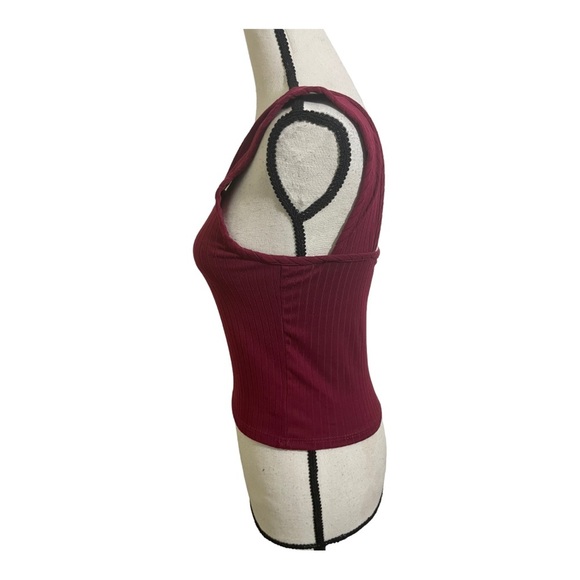 Olivia Rae womens ribbed style square neckline crop tank top Size Small Wine red - Picture 5 of 9
